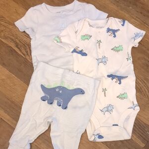 Carter's White and Blue Dinosaur Baby Set